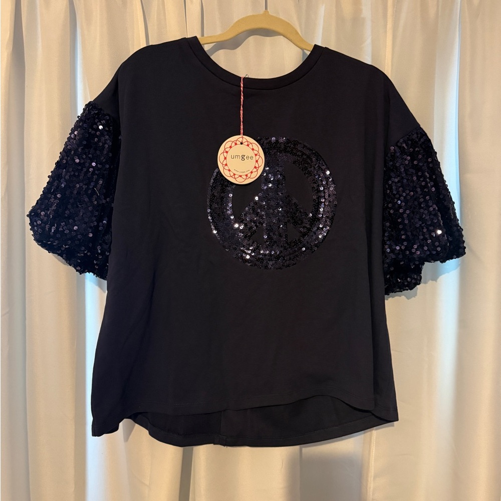 Umgee Black Sequin Short Sleeve Tee